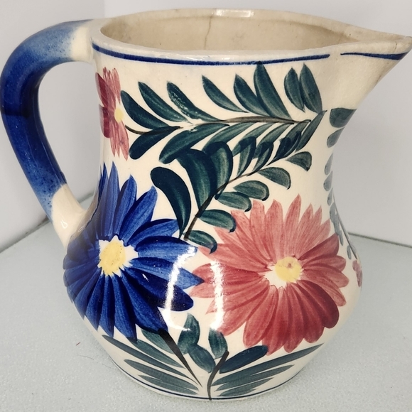 Yankoware Japan‎ stamped 50s pottery floral hand painted vintage rustic pitcher - Picture 7 of 7